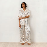 Champagne Blossom Ruffled Silky Pajama Set