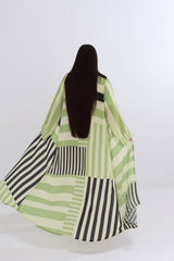 Mint Green Striped Abaya with Scarf