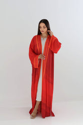 Fiery Red Striped Trim Abaya