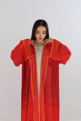 Fiery Red Striped Trim Abaya
