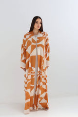 Citrus Wave Geometric Print Open Abaya