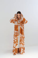 Citrus Wave Geometric Print Open Abaya
