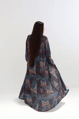 Midnight Marble Abstract Print Open Abaya