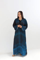 Ocean Blue Ombre Striped Open Abaya with Scarf