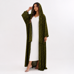 Olive Green Polka Dot Hooded Abaya