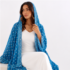 Deep Blue Polka Dot Hooded Abaya