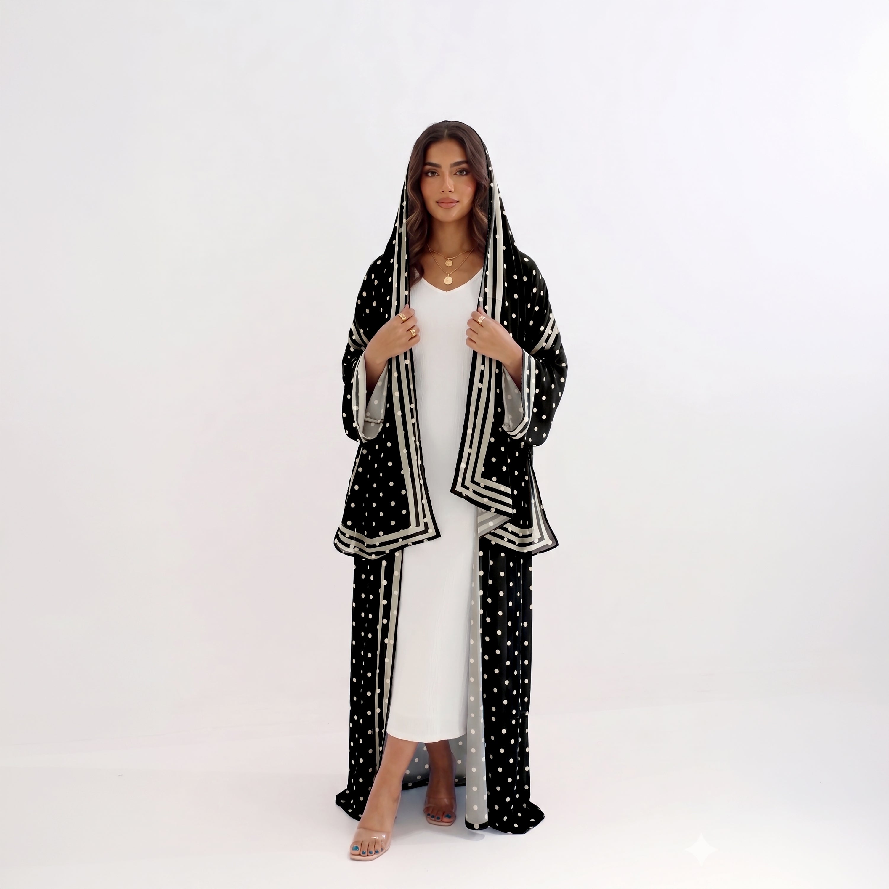 Classic Black Polka Dot Hooded Abaya