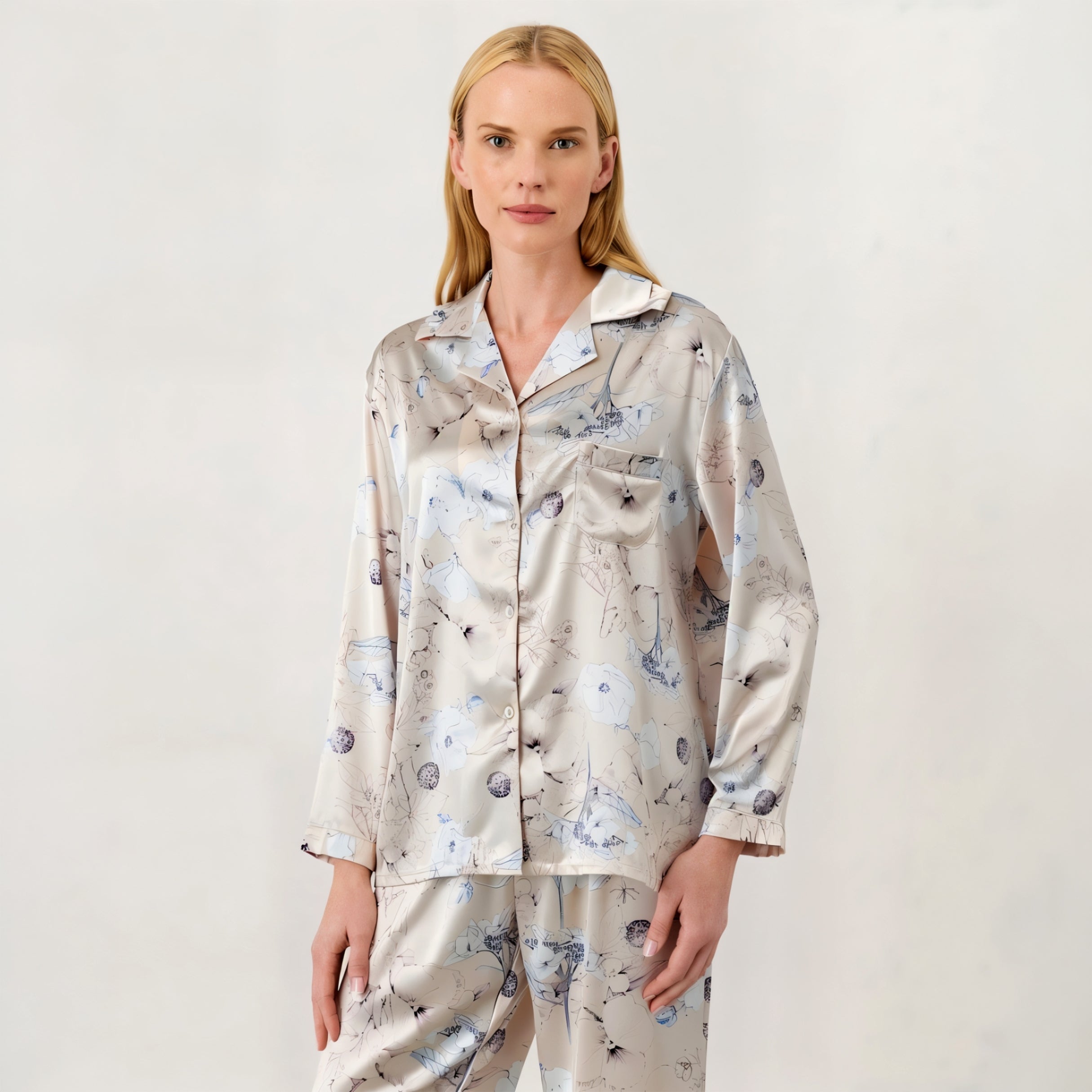 Moonlight Flora Silky Ruffled Pajama Set