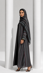 The Midnight Stripe – Elegant Striped Statement Abaya