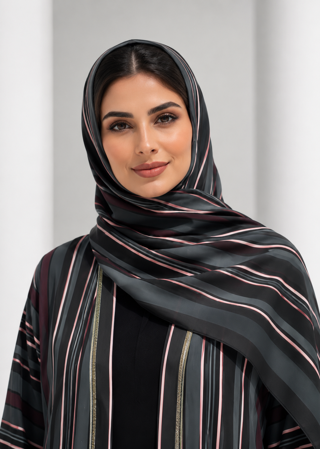 The Midnight Stripe – Elegant Striped Statement Abaya
