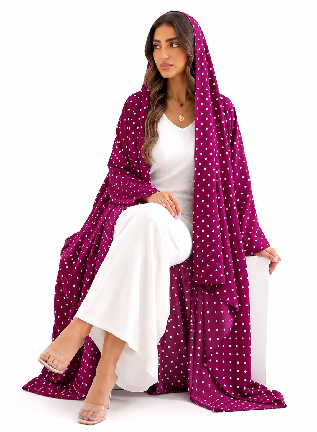 Berry Polka Dot Abaya