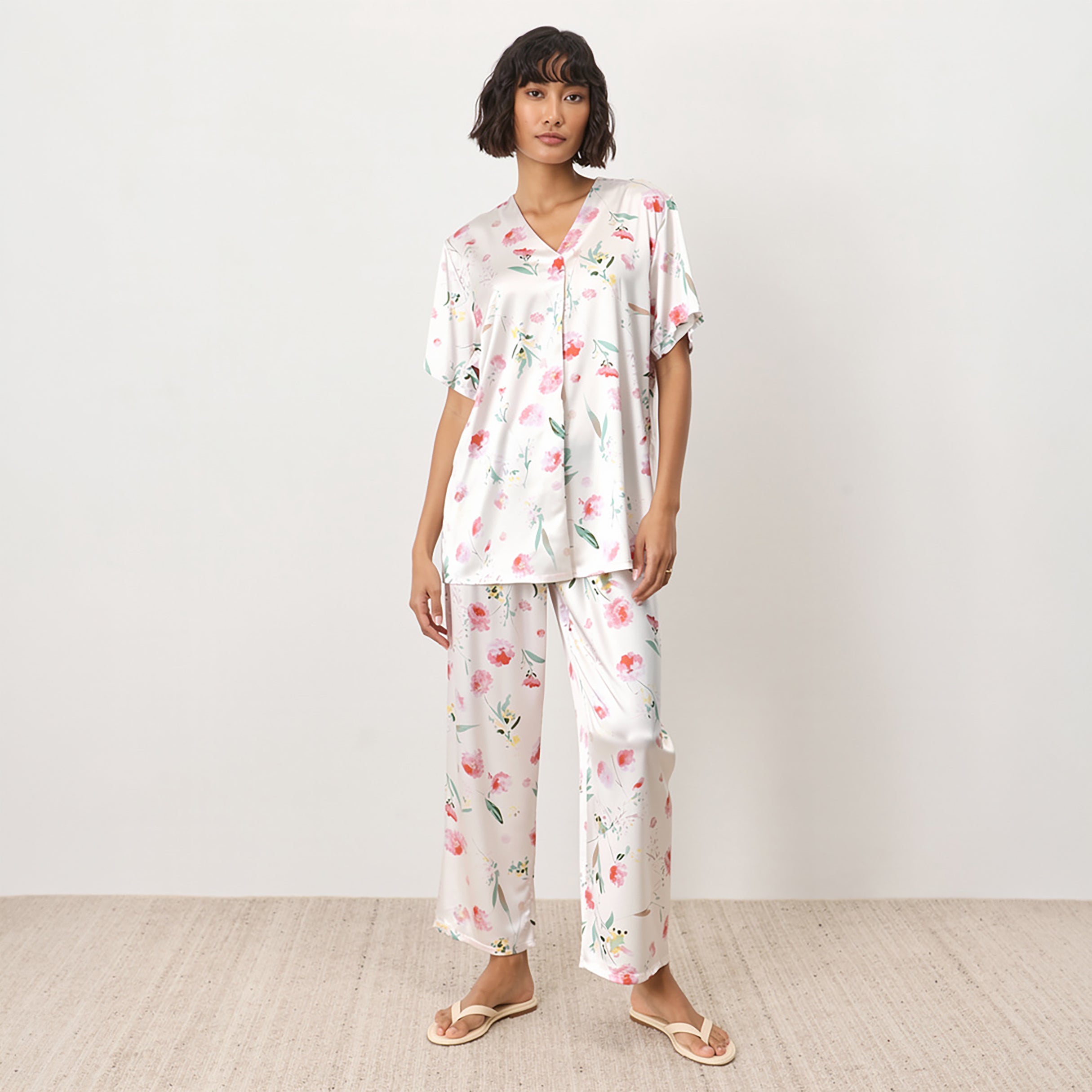 Blossoming Meadow Silky V-Neck Pajama Set