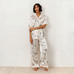 Champagne Blossom Ruffled Silky Pajama Set