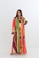 Vibrant Abstract Print Open Abaya