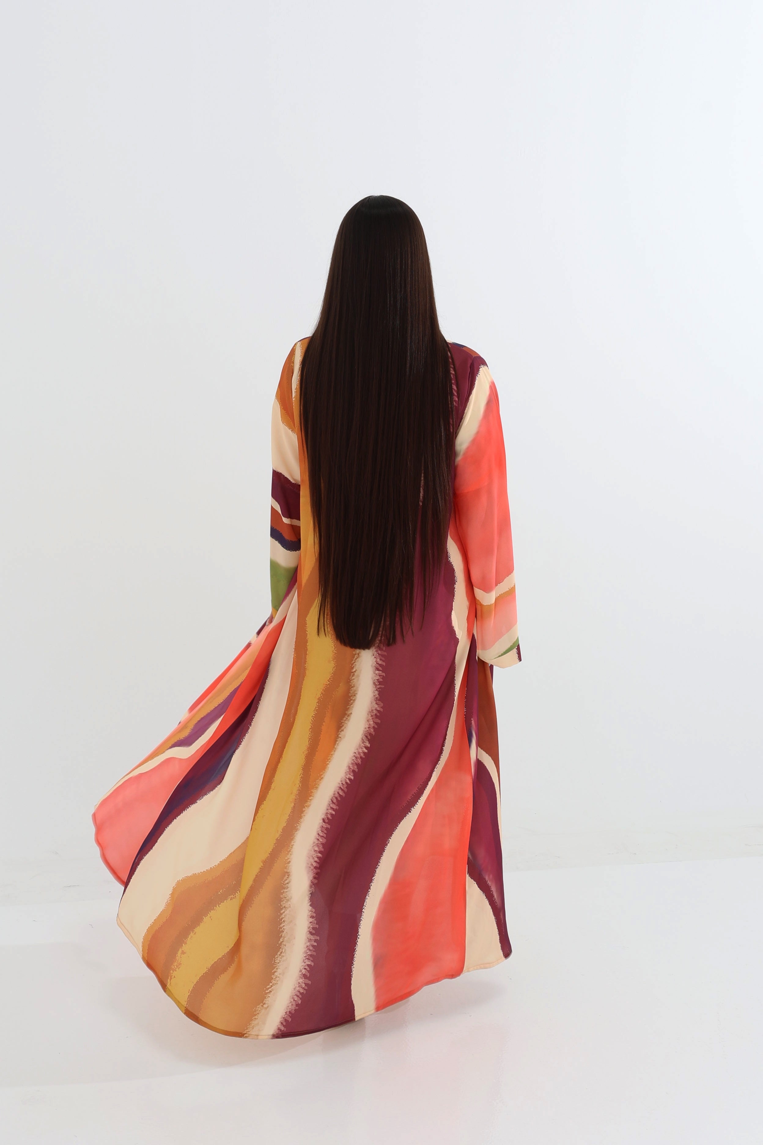 Vibrant Abstract Print Open Abaya