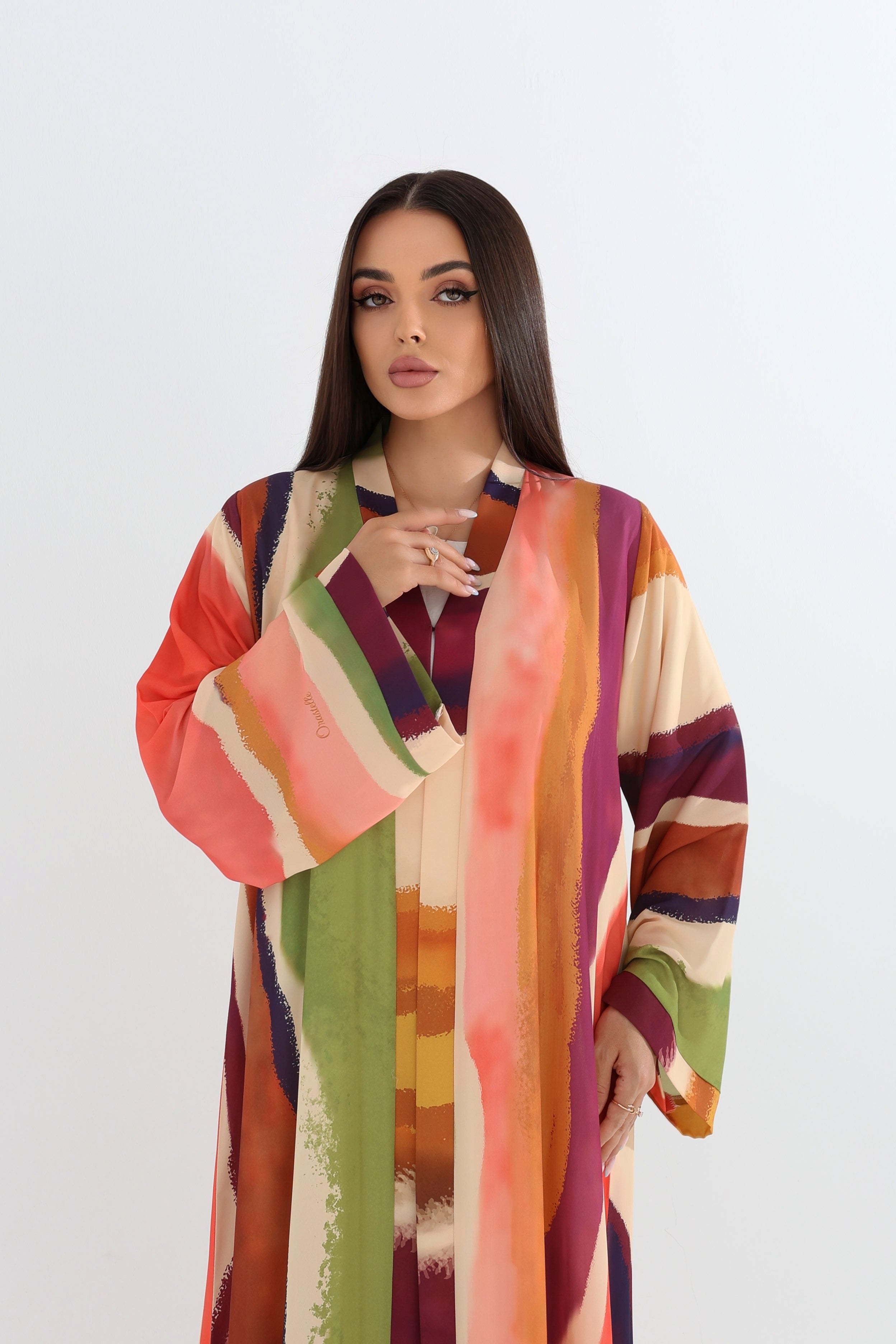 Vibrant Abstract Print Open Abaya