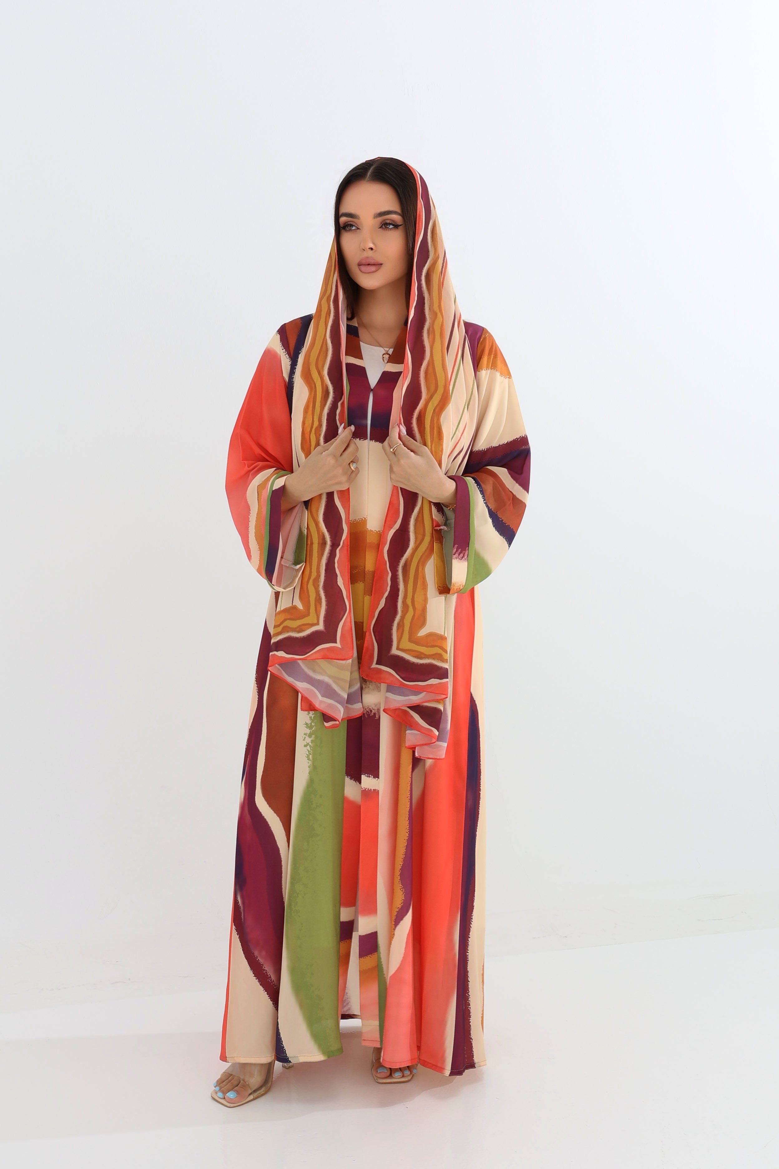 Vibrant Abstract Print Open Abaya