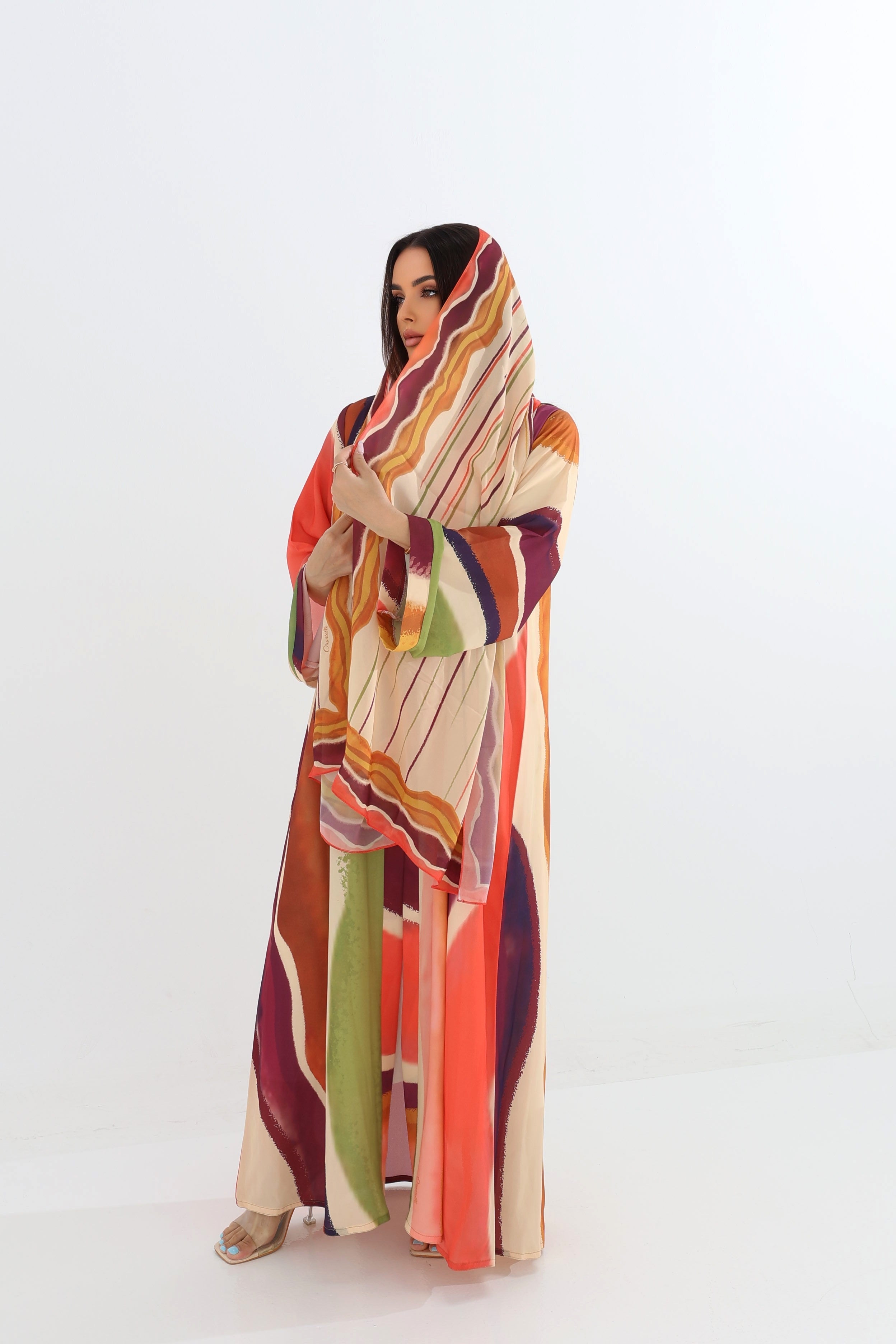 Vibrant Abstract Print Open Abaya
