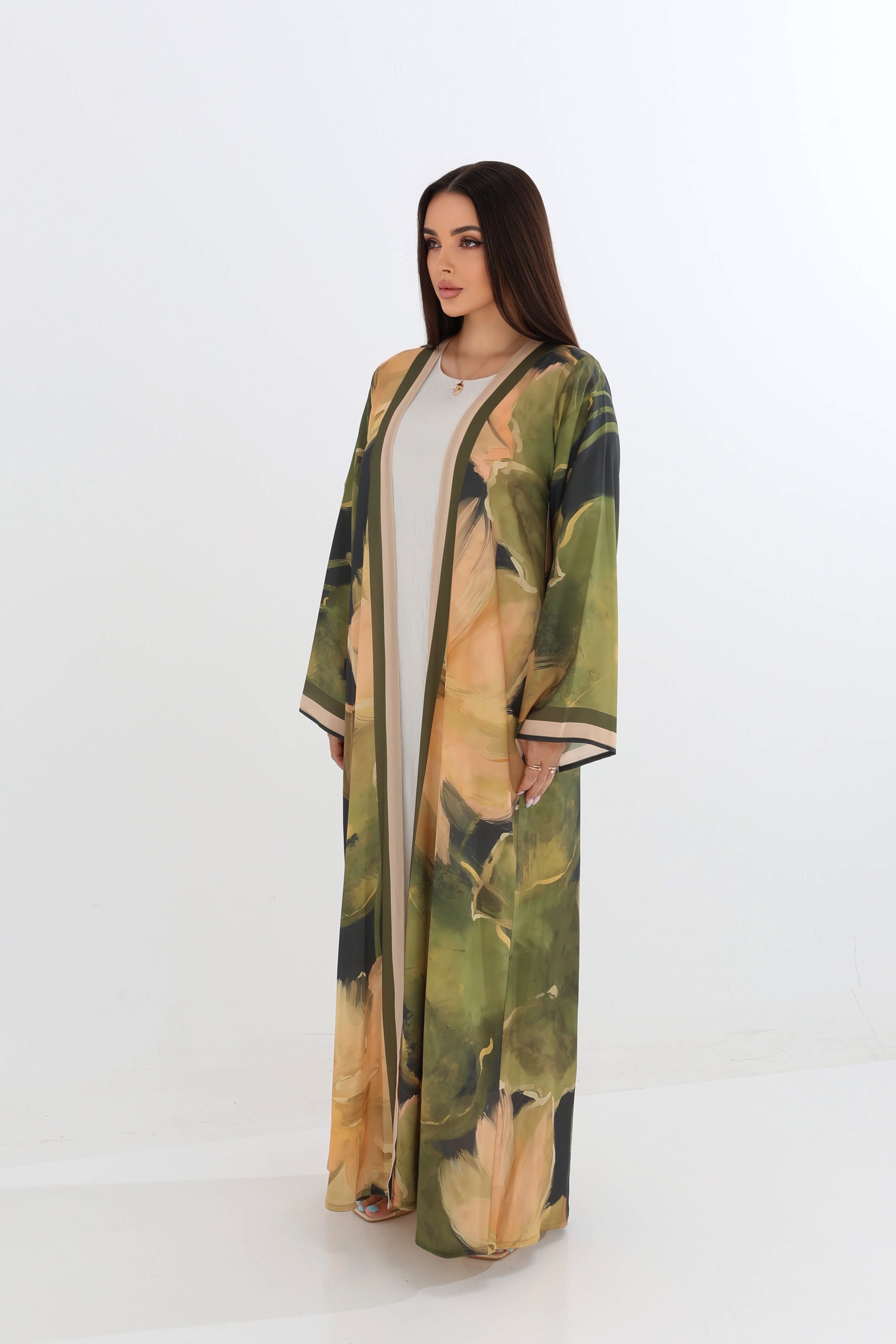 Earthy Botanical Print Open Abaya