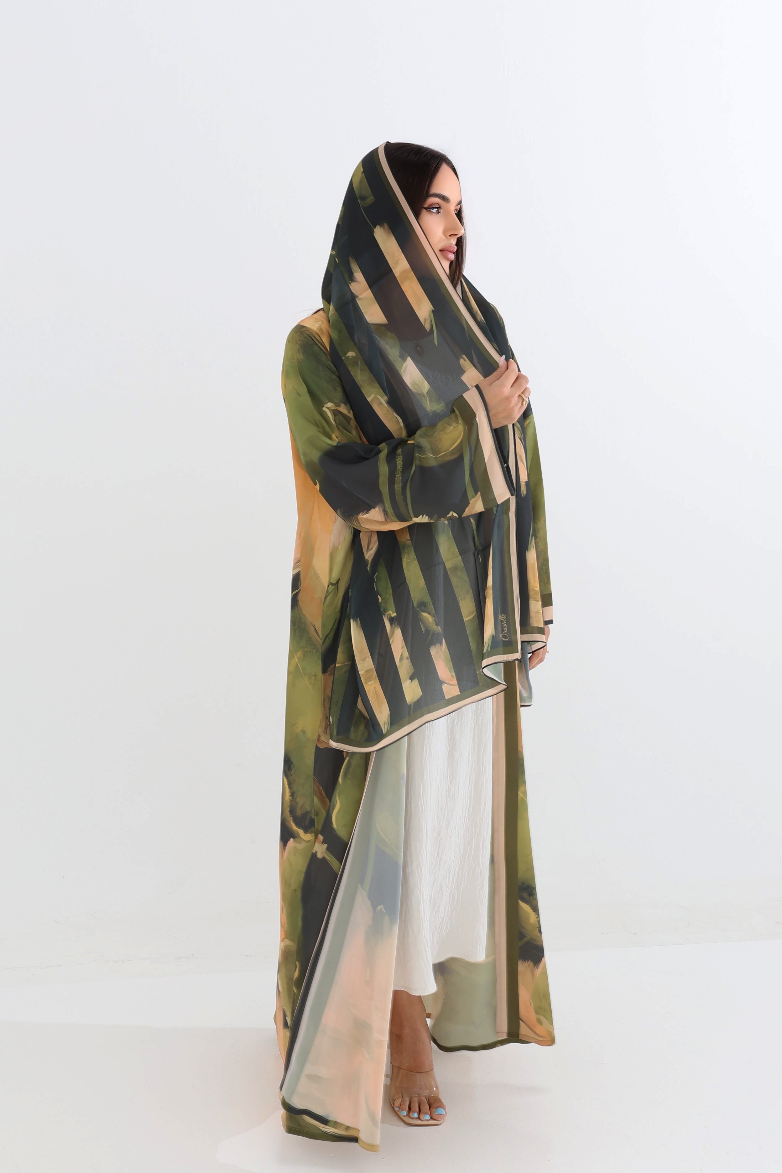 Earthy Botanical Print Open Abaya