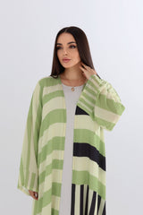 Mint Green Striped Abaya with Scarf