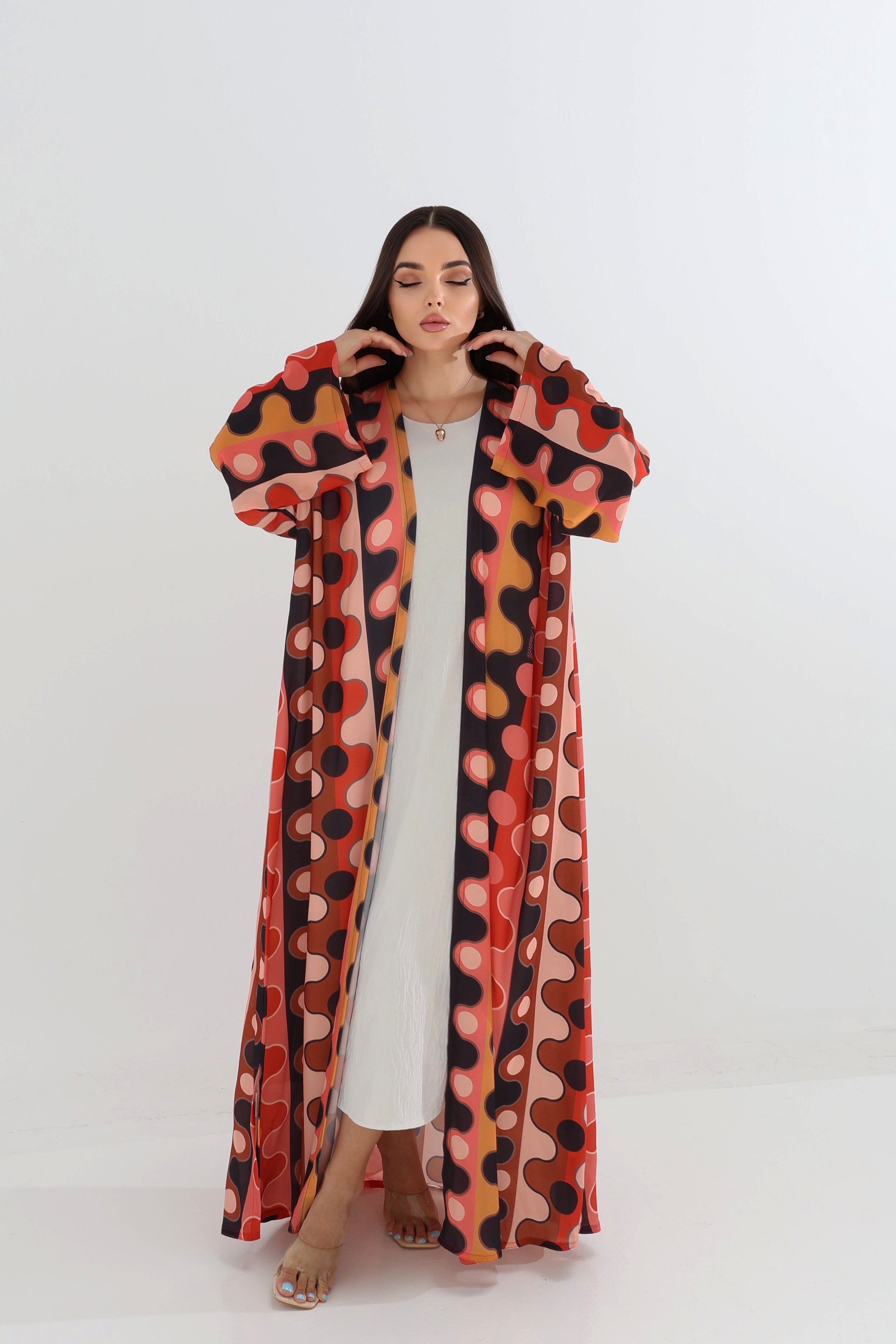 Retro Polka Wave Abaya with Scarf