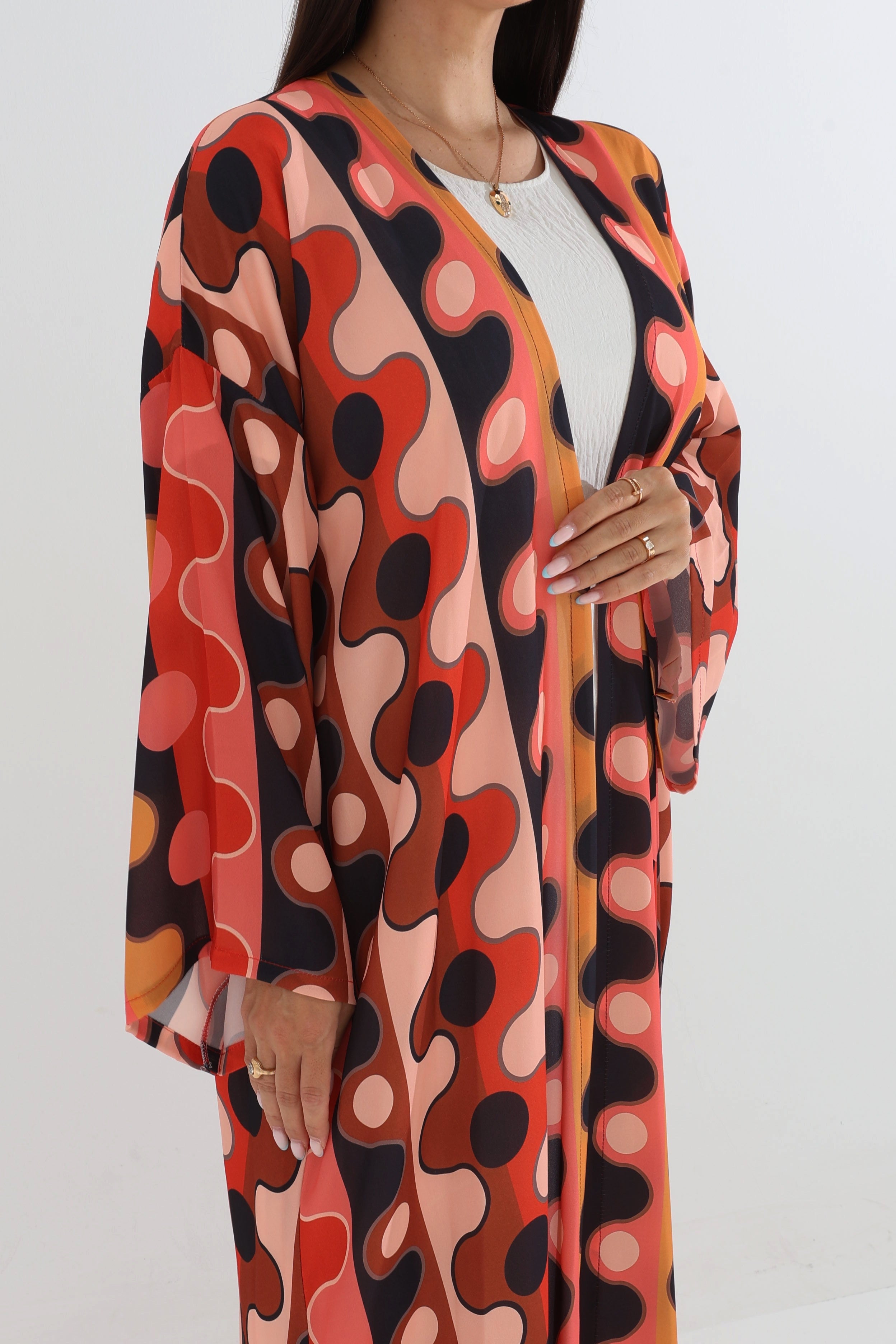 Retro Polka Wave Abaya with Scarf