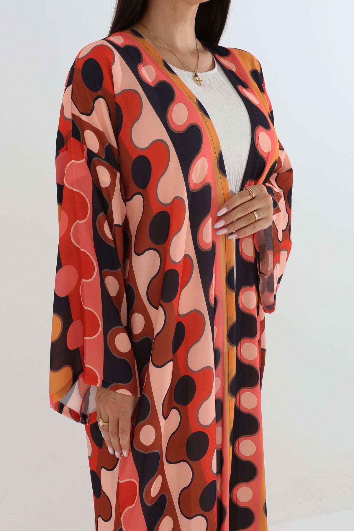Retro Polka Wave Abaya with Scarf
