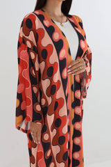Retro Polka Wave Abaya with Scarf