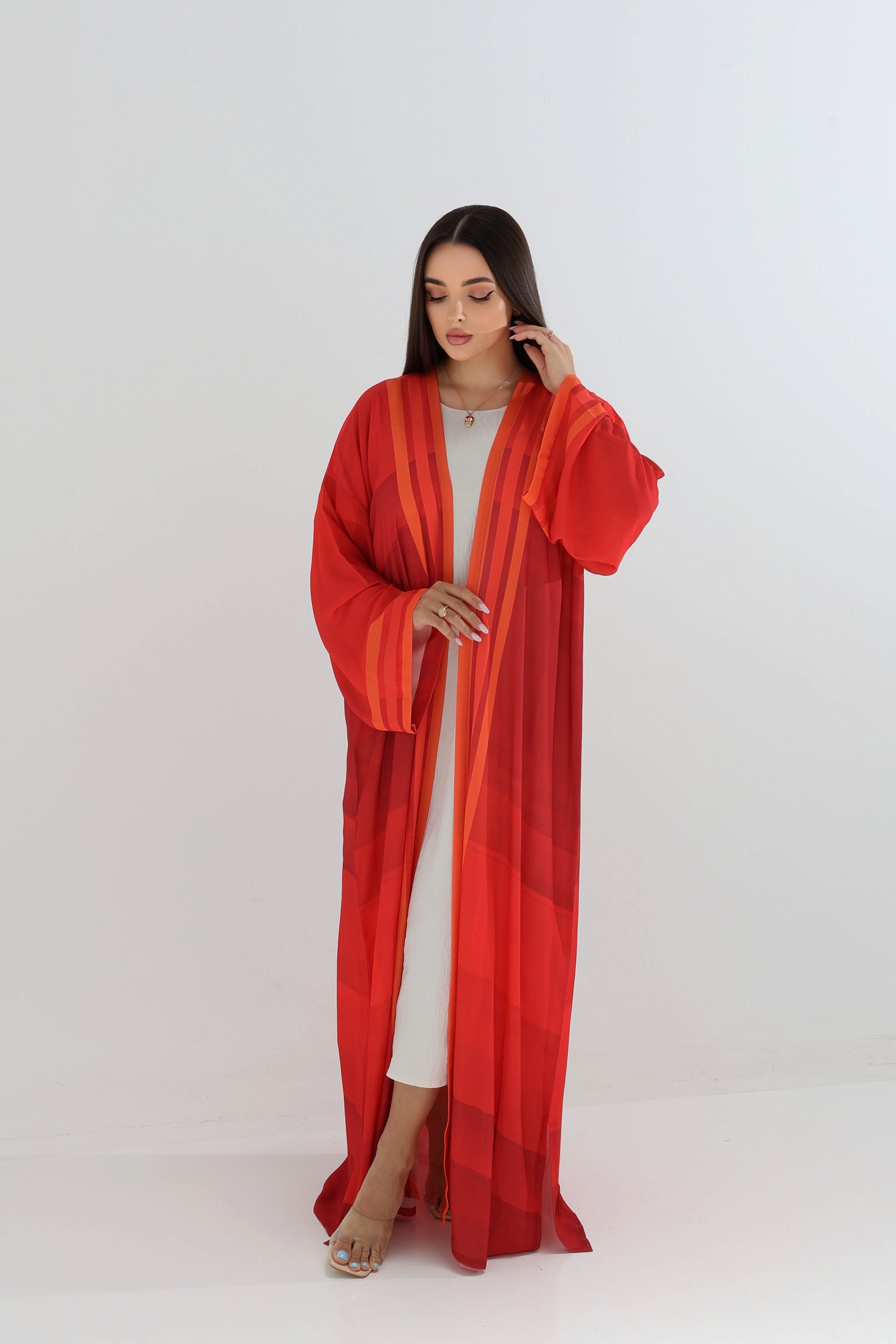 Fiery Red Striped Trim Abaya