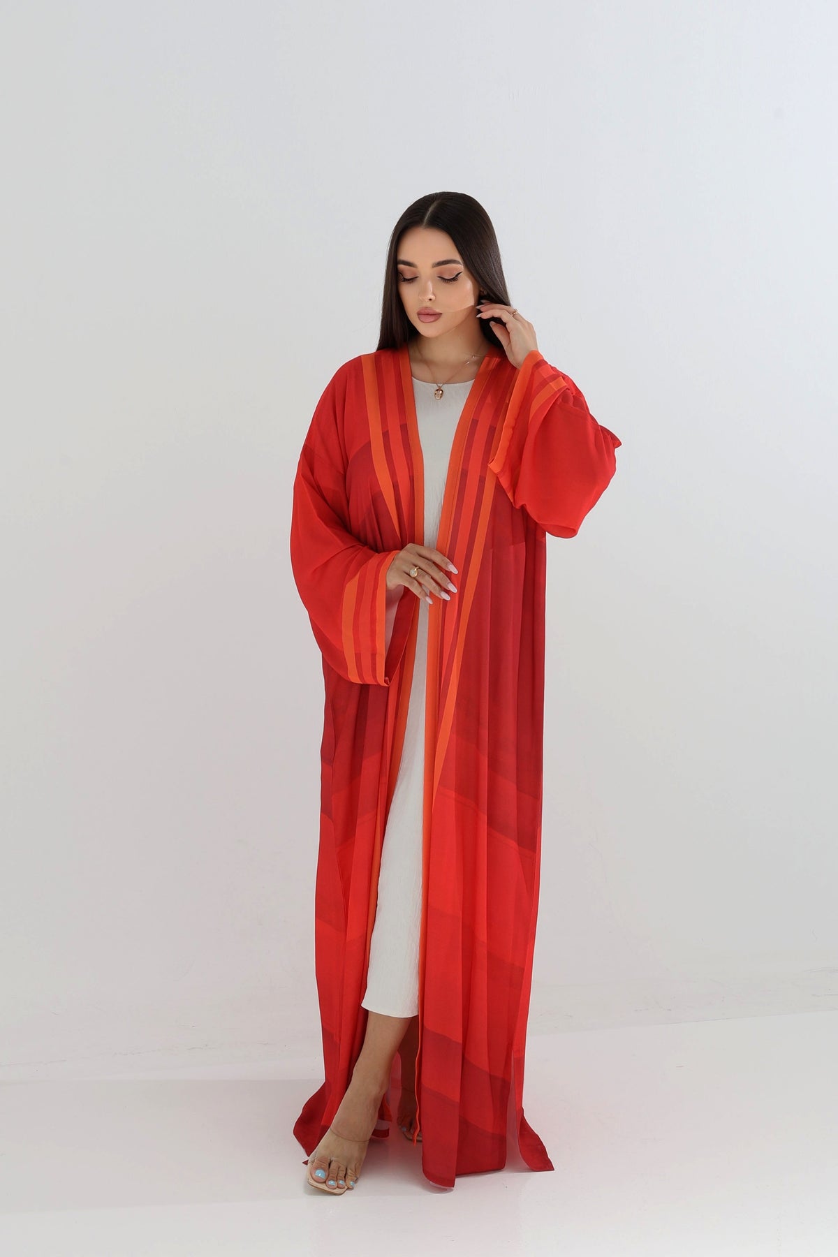 Fiery Red Striped Trim Abaya