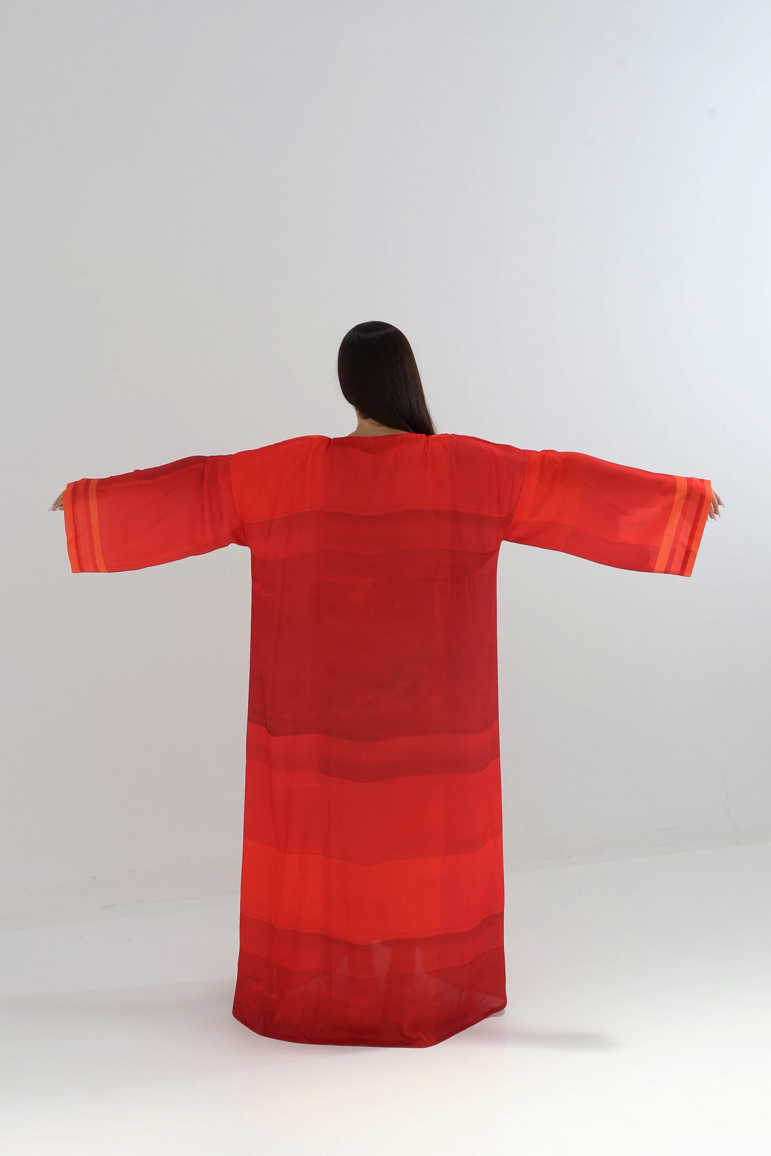 Fiery Red Striped Trim Abaya