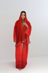 Fiery Red Striped Trim Abaya