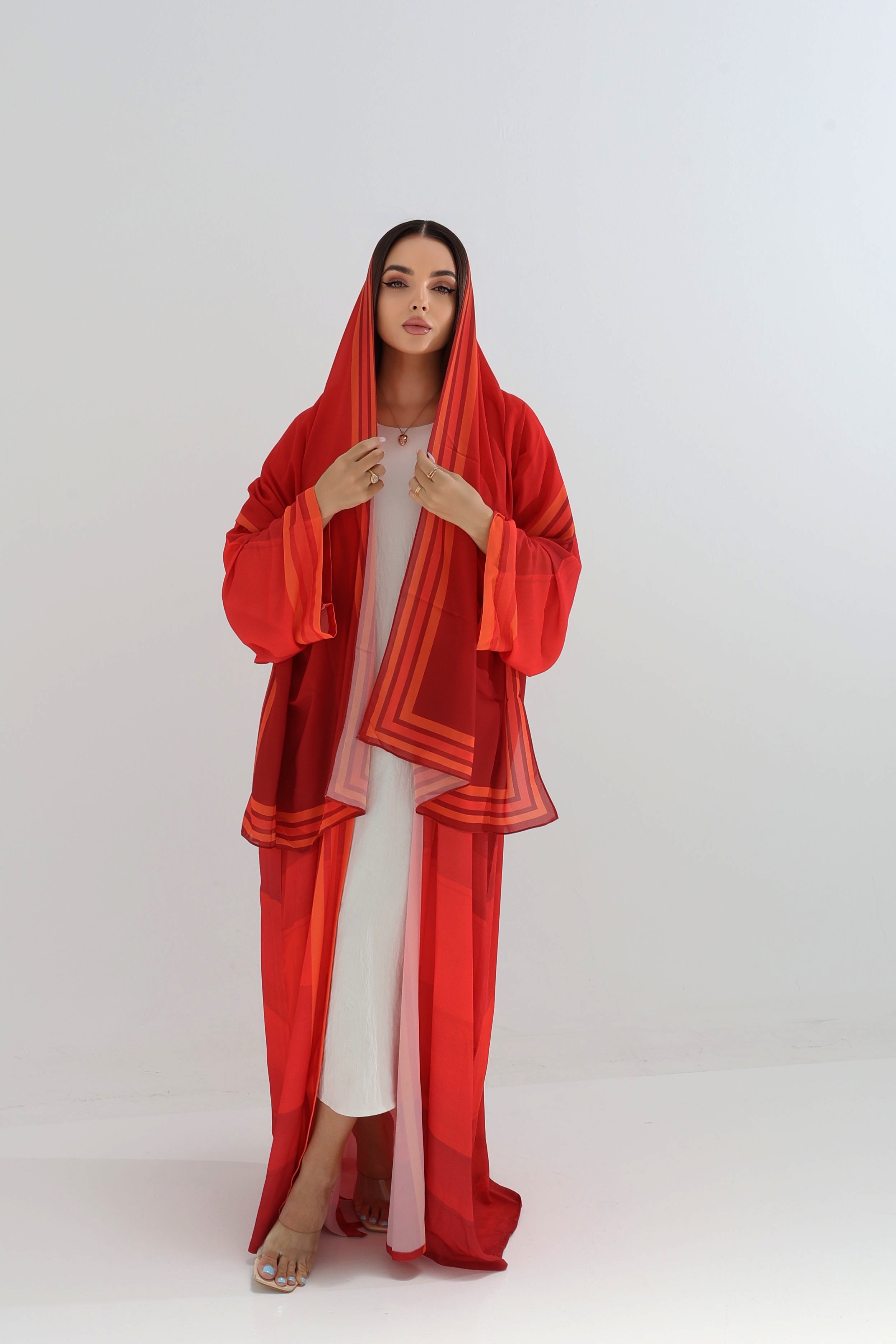 Fiery Red Striped Trim Abaya