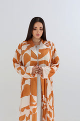 Citrus Wave Geometric Print Open Abaya