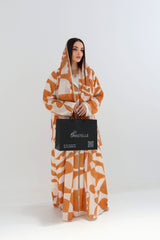 Citrus Wave Geometric Print Open Abaya