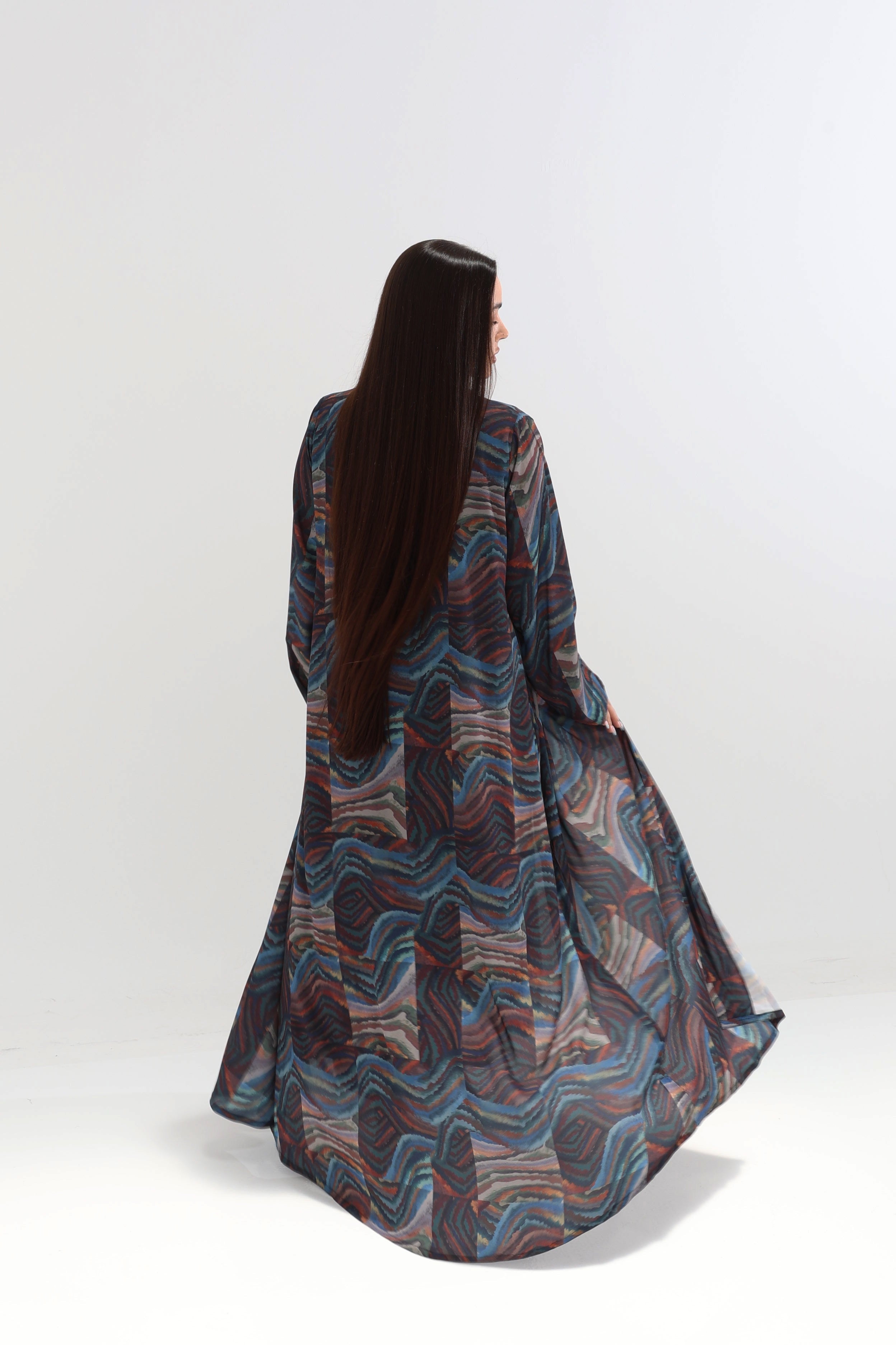 Midnight Marble Abstract Print Open Abaya