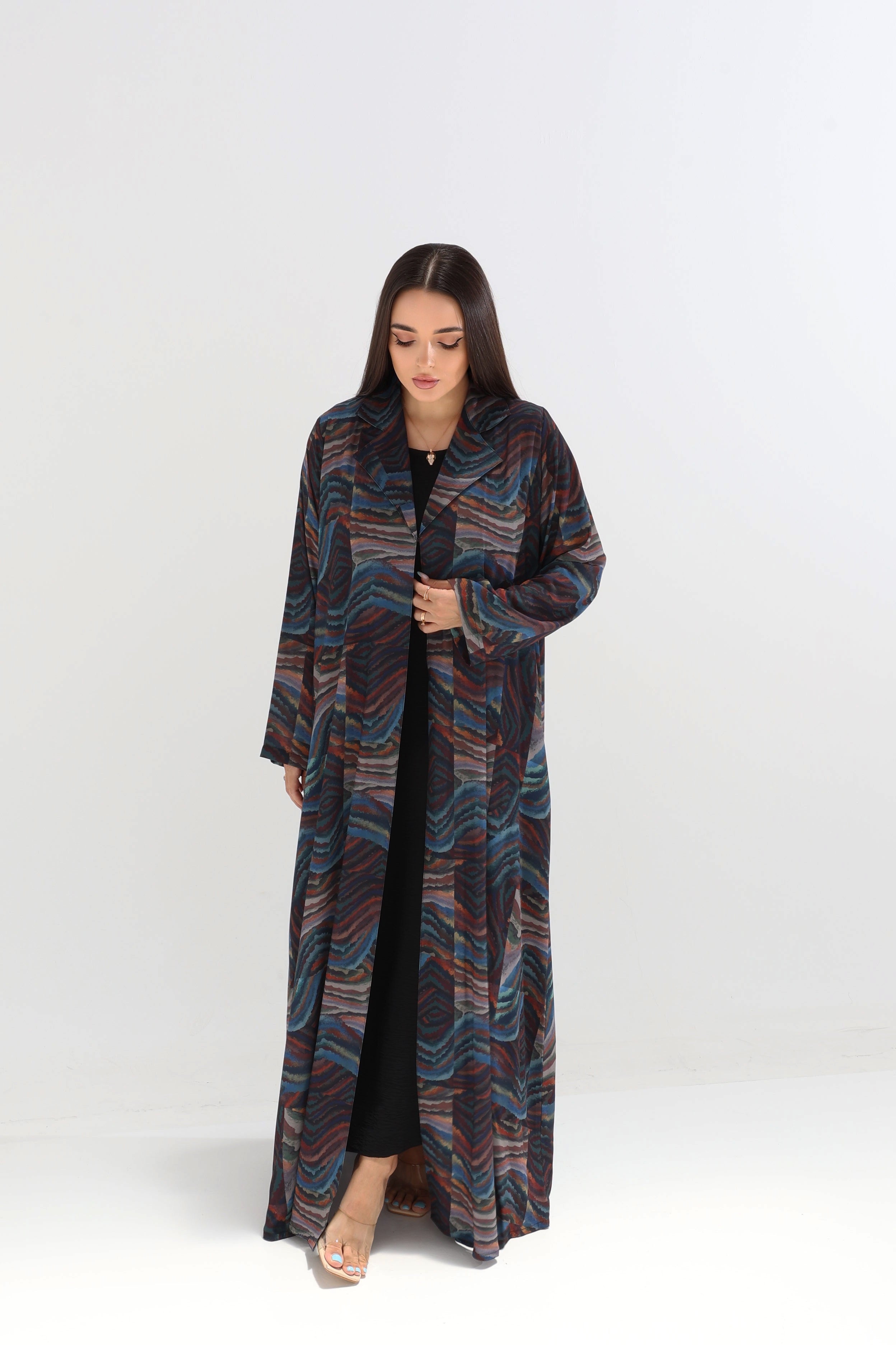 Midnight Marble Abstract Print Open Abaya