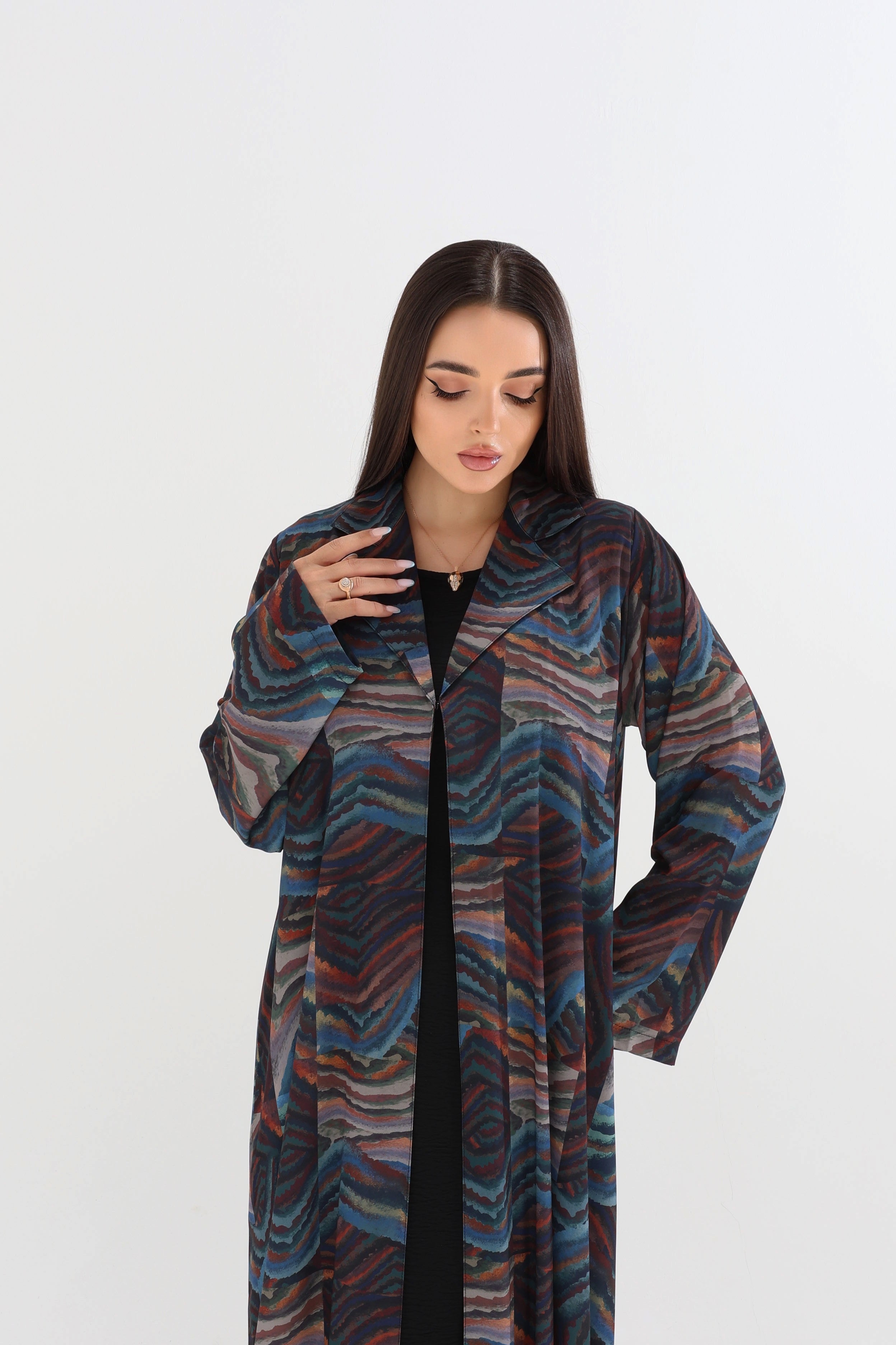 Midnight Marble Abstract Print Open Abaya