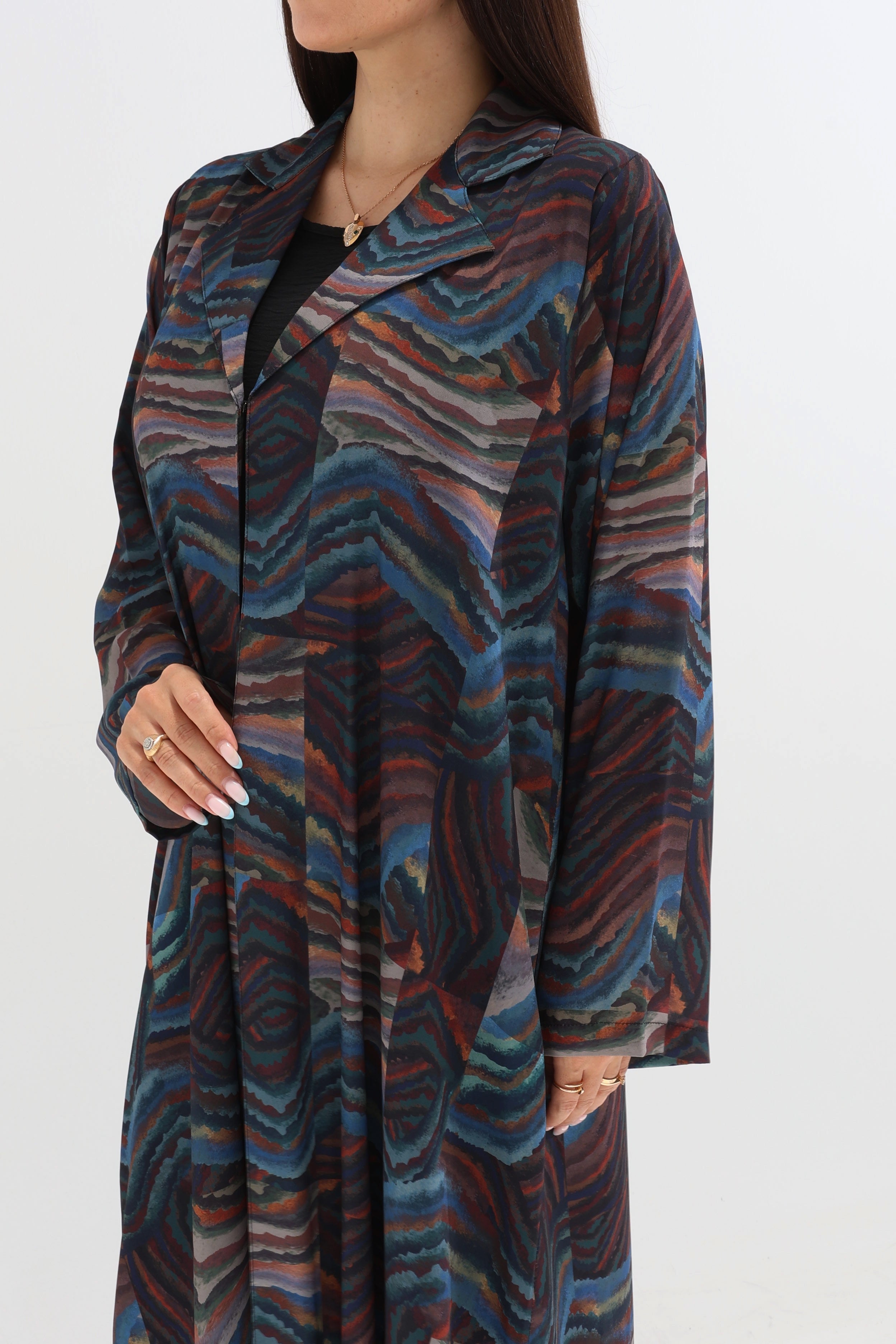 Midnight Marble Abstract Print Open Abaya