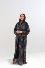 Midnight Marble Abstract Print Open Abaya