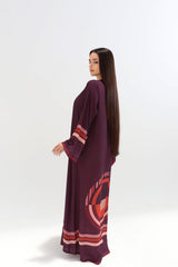 Royal Plum Geometric Trim Abaya with Scarf