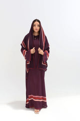Royal Plum Geometric Trim Abaya with Scarf