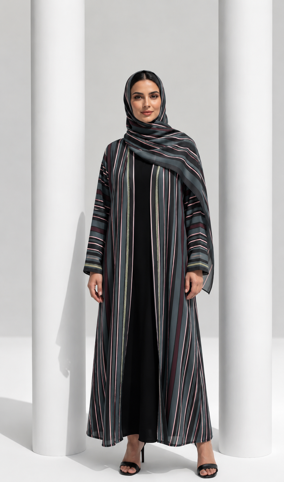 The Midnight Stripe – Elegant Striped Statement Abaya
