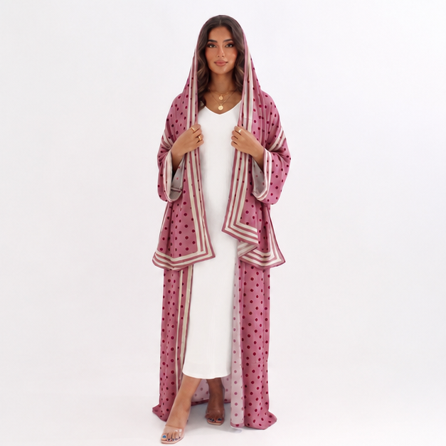 Dusty Rose Polka Dot Hooded Abaya