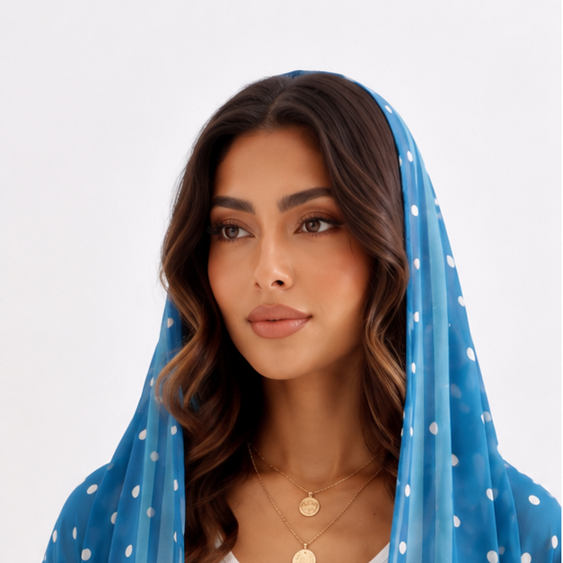 Deep Blue Polka Dot Hooded Abaya