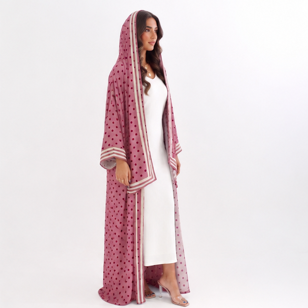 Dusty Rose Polka Dot Hooded Abaya