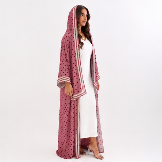 Dusty Rose Polka Dot Hooded Abaya