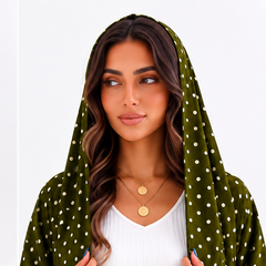 Olive Green Polka Dot Hooded Abaya