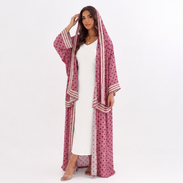 Dusty Rose Polka Dot Hooded Abaya
